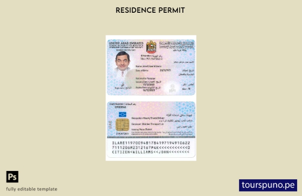 lista para imprimir plantilla de tarjeta de identidad de residente de los Emirat